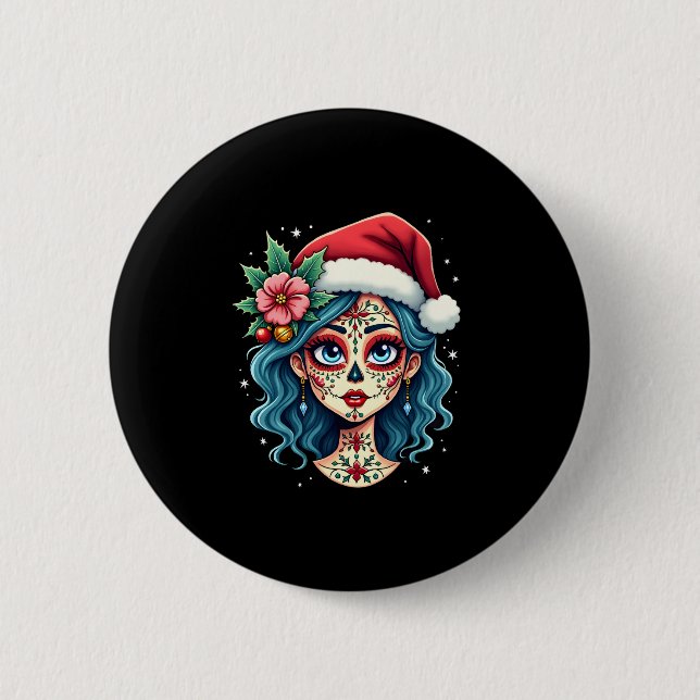 Jul Socker Skalle Konst Kvinna Tomte Hatt Festlig  Knapp (Framsida)