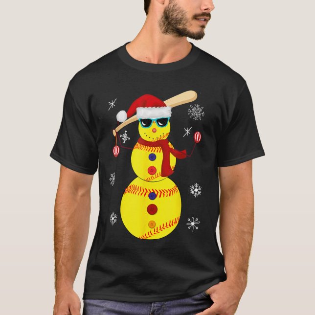 Jul Softball Fladdermus Snögubbe Santa Snowflake G T Shirt (Framsida)