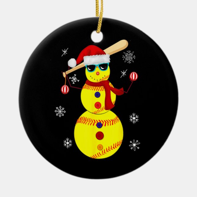 Jul Softball Fladdermus Snögubbe Santa Snowflake Julgransprydnad Keramik (Framsidan)