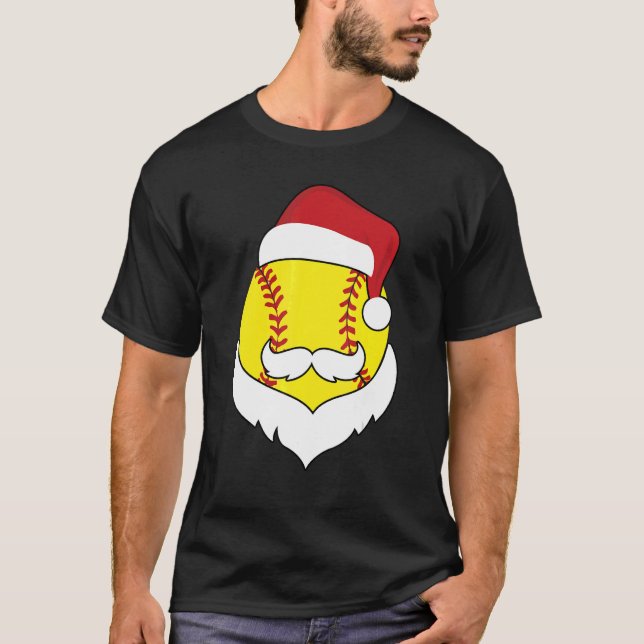Jul Softball Santa Hat Beard Julafton Sport Boy T Shirt (Framsida)