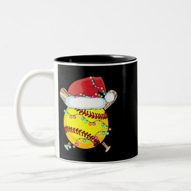 Jul Softball Santa Hat Reindeer Ljus Julafton Två-Tonad Mugg (Vänster)
