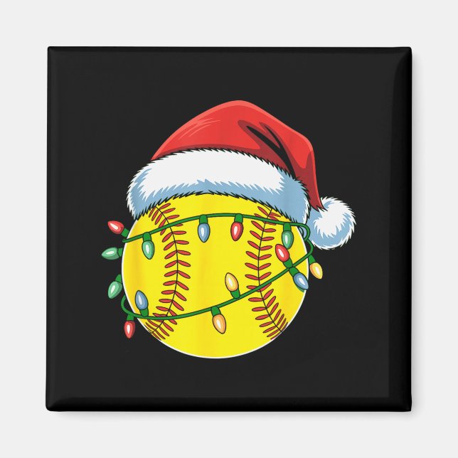 Jul Softboll Boll Santa Hatt Softboll Xmas Ljussta Magnet (Framsidan)