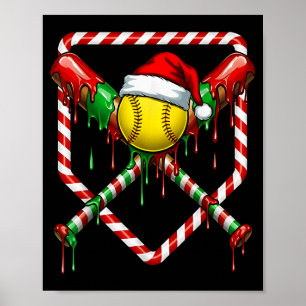 Jul Softboll Santa Hatt Glass Strömmar Män Wo Poster