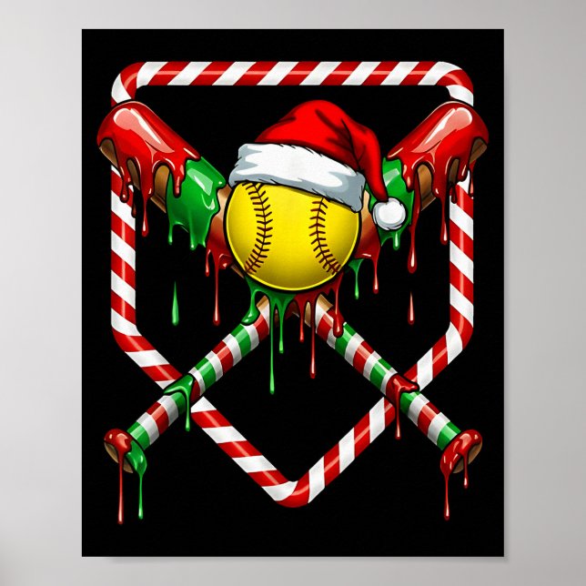 Jul Softboll Santa Hatt Glass Strömmar Män Wo Poster (Framsidan)