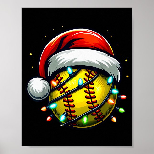 Jul Softboll Xmas Tomte Softbollälskare Pojkar  Poster (Framsidan)