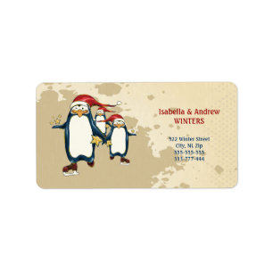 Jul som åker skridskor pingvin adressetikett