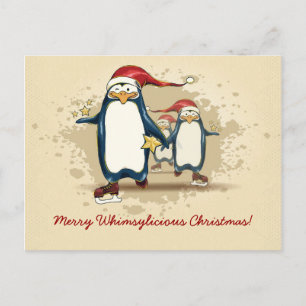 Jul som åker skridskor pingvin helg vykort