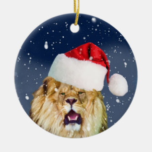 Jul som är lejon i Santa hattprydnad Julgransprydnad Keramik