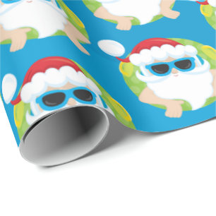 Jul som simmar den strand belade med tegel Santa Presentpapper