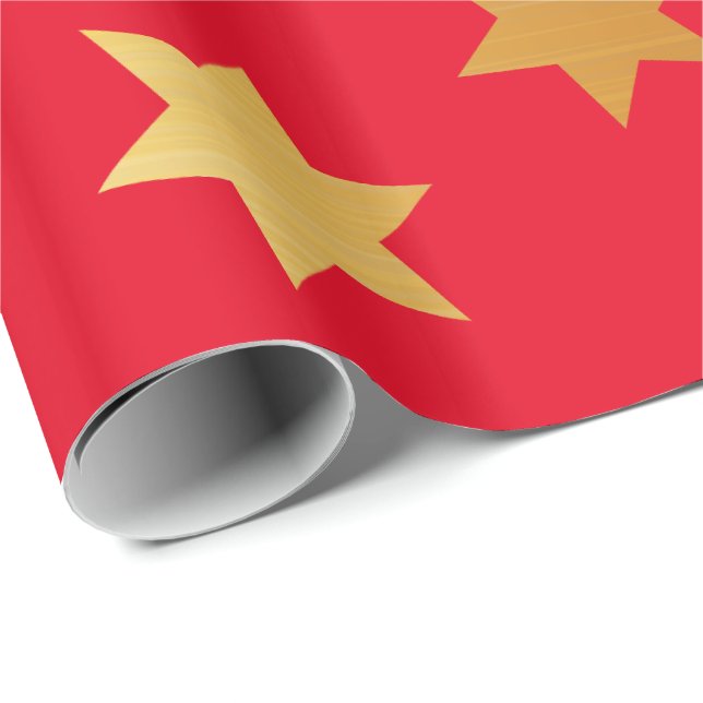 Jul som slår in papper med guld- stjärnor presentpapper (Rullad Hörn)