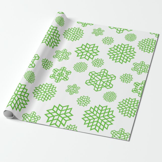 Jul Sömlös Grönt Snöflingor Presentpapper (Utrullad)