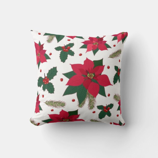 Jul Sömlös med Poinsettia Flowers Kudde (Framsida)