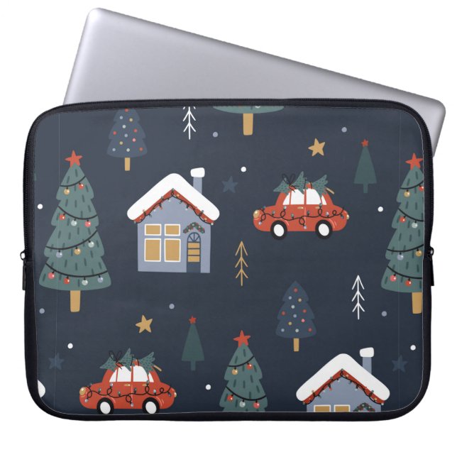 Jul, sömlös mönster med julgran, bil laptop fodral (Framsidan)