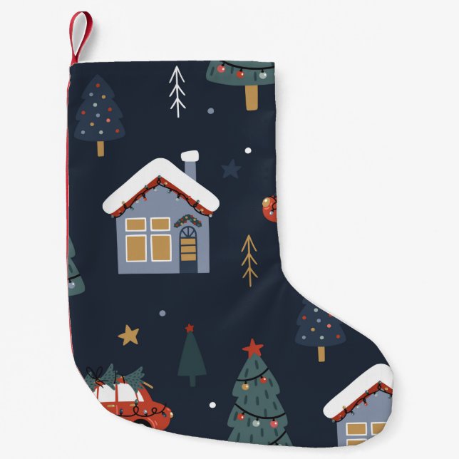 Jul, sömlös mönster med julgran, bil liten julstrumpa (Framsidan)