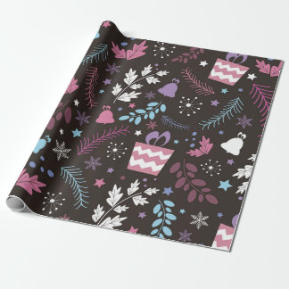 Jul, sömlös mönster med träd, snö, gåva presentpapper