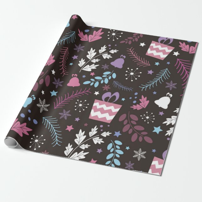 Jul, sömlös mönster med träd, snö, gåva presentpapper (Utrullad)