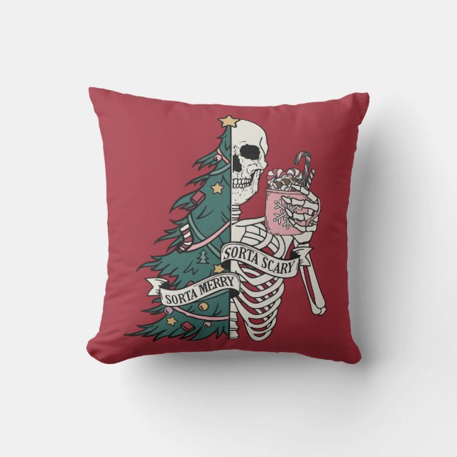 Jul Sorta Scary Sorta Merry Funny Skeleton Kudde (Framsida)