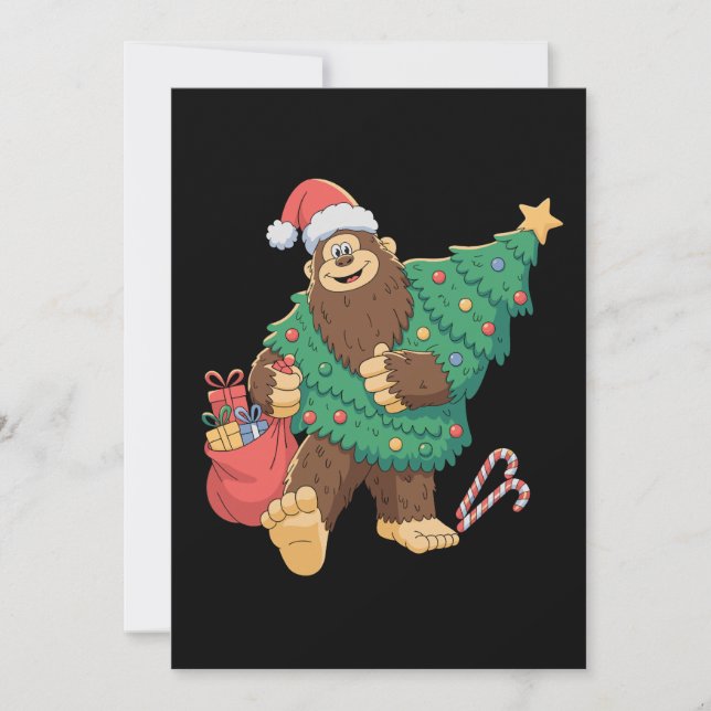 Jul Söt Bigfoot Sasquatch Julgran Ljusslingar Julkort (Framsida)