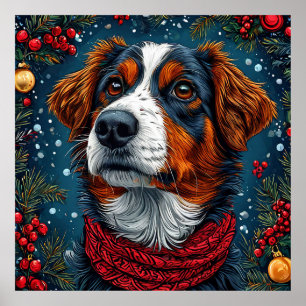 🎅 Jul Söt Hund Festiv Vinter Helgdag Poster