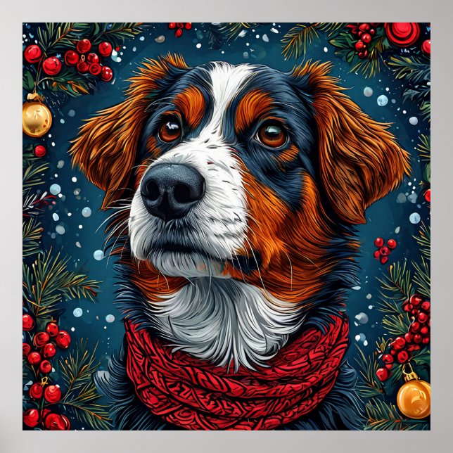 🎅 Jul Söt Hund Festiv Vinter Helgdag Poster (Framsidan)