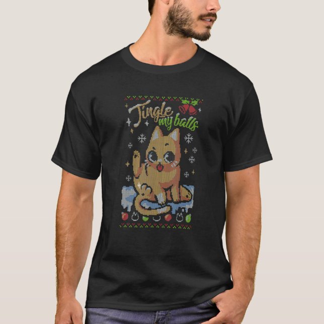 Jul Söt Katt Bjällror T Shirt (Framsida)