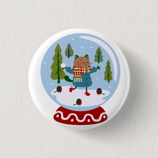 Jul Söt Katt Snöglob Knapp (Framsida)