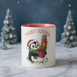 Jul Söt Pingvin Som Bär Gåvor Två-Tonad Mugg