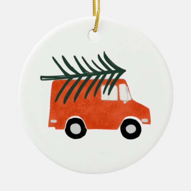 Jul Söt Röd Pickup med Träd Julgransprydnad Keramik (Framsidan)