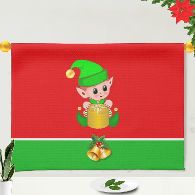 Jul Söt Tomte på Grön och Röd Kökshandduk (Skapare uppladdad)