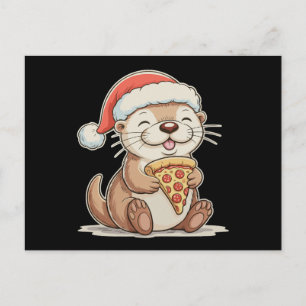 Jul Söt utter som äter pizza jultomte mössa Helg Vykort