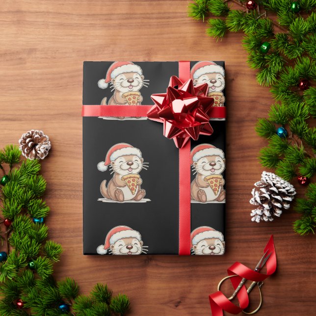 Jul Söt utter som äter pizza Xmas tomtehatt Presentpapper (Julgåva)