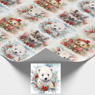 Jul söta djur ungar isbjörn lamm varg presentpapper
