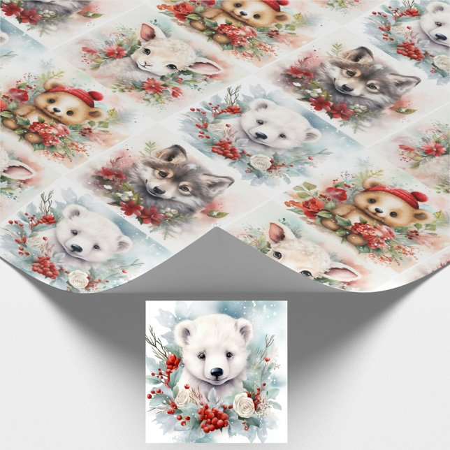 Jul söta djur ungar isbjörn lamm varg presentpapper (Skapare uppladdad)