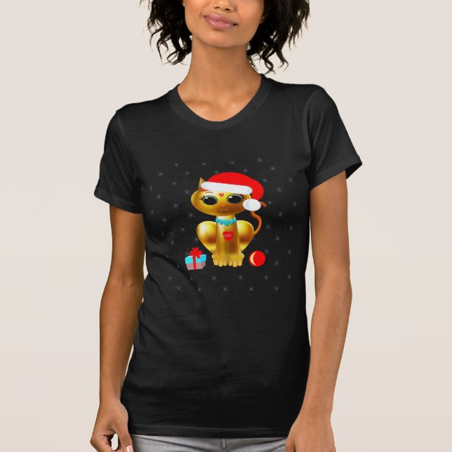Jul söta gyllene kattunge tecknad film t-shirt (Framsida)