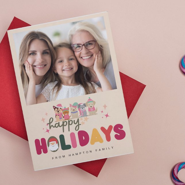 Jul söta hundar färgglad modern julkort (Skapare uppladdad)