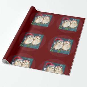 jul söta uggla vilda djur tomtens hatt snö presentpapper