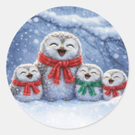 Jul söta ugglor och snö runt klistermärke