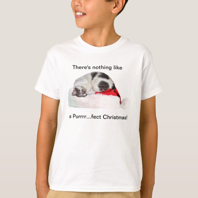 Jul, sovande katt, Santa Hat T Shirt (Framsida)