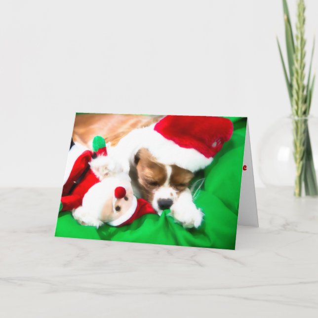 Jul sovande valp med Santa hund leksak kort (Framsida)