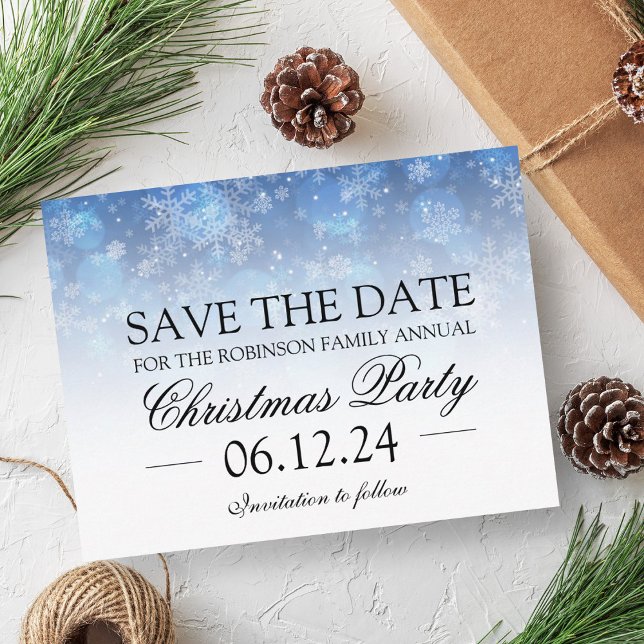 Jul Spara datum - Gnistran Helgdag blå Meddelande Vykort (Christmas Save The Date Holiday Sparkle Blue Announcement Postcard)