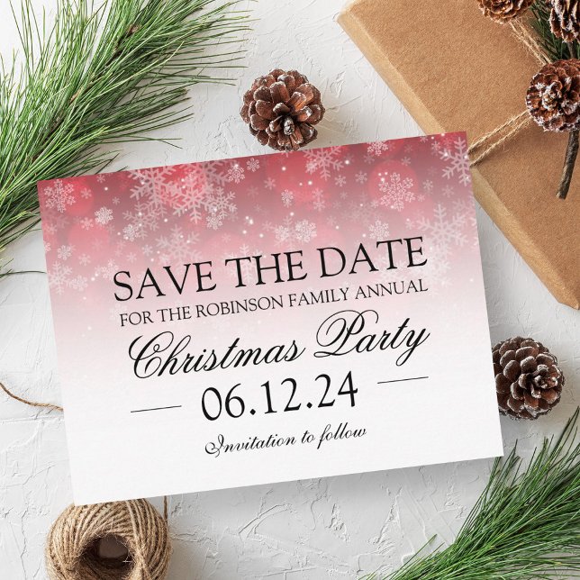 Jul Spara datum Helgdag Gnistra Red Meddelande Vykort (Christmas Save The Date Holiday Sparkle Red Announcement Postcard)