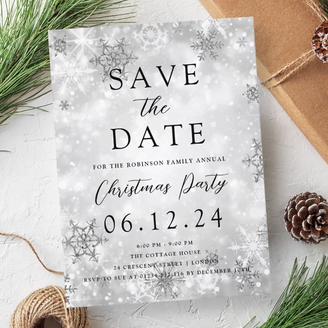 Jul Spara datum  Silver-vinter Meddelande Vykort (Christmas Save The Date Silver Winter Wonder Announcement Postcard)