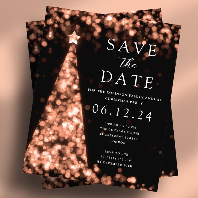 Jul - spara datumet Ro Guld Glam Inbjudan Flygblad (Christmas Save The Date Rose Gold Glam Invite Flyer)