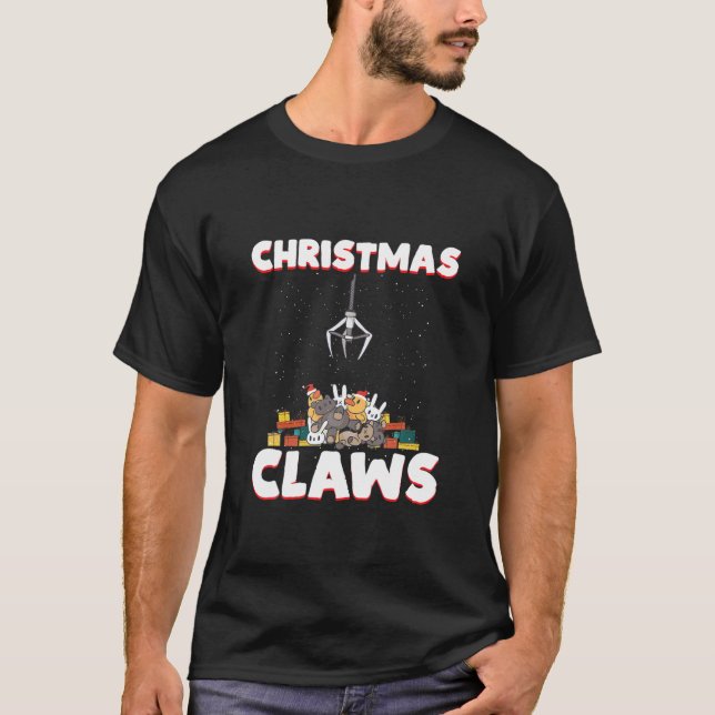 Jul-spelen i Klo Maskin Älskare i Leksak Crane Jul T Shirt (Framsida)