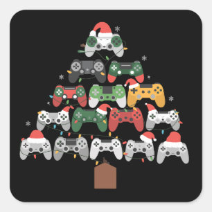 Jul Spelträd Spelare Gamer Xmas Gåvor Fyrkantigt Klistermärke