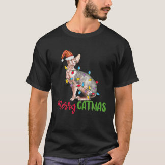 Jul Sphynx Cat Tass Cute Julafton Träd Ljus Paj T Shirt