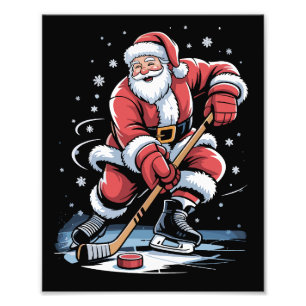 Jul Sport Santa Spelar Ishockey Xmas Fototryck
