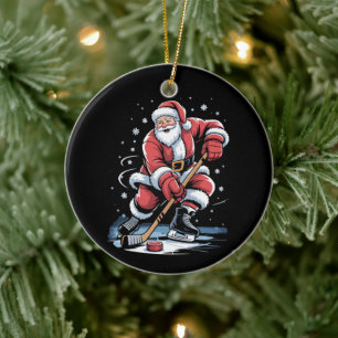 Jul Sport Santa Spelar Ishockey Xmas Julgransprydnad Keramik