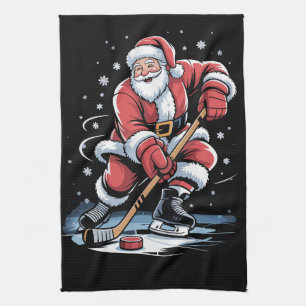 Jul Sport Santa Spelar Ishockey Xmas Kökshandduk