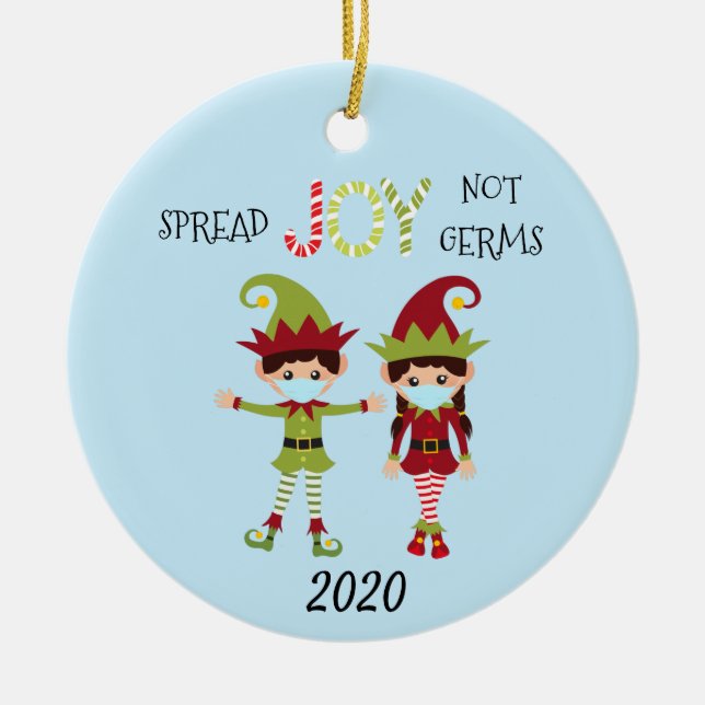 Jul Sprid glädje inte smitta Tomte 2020 Julgransprydnad Keramik (Framsidan)